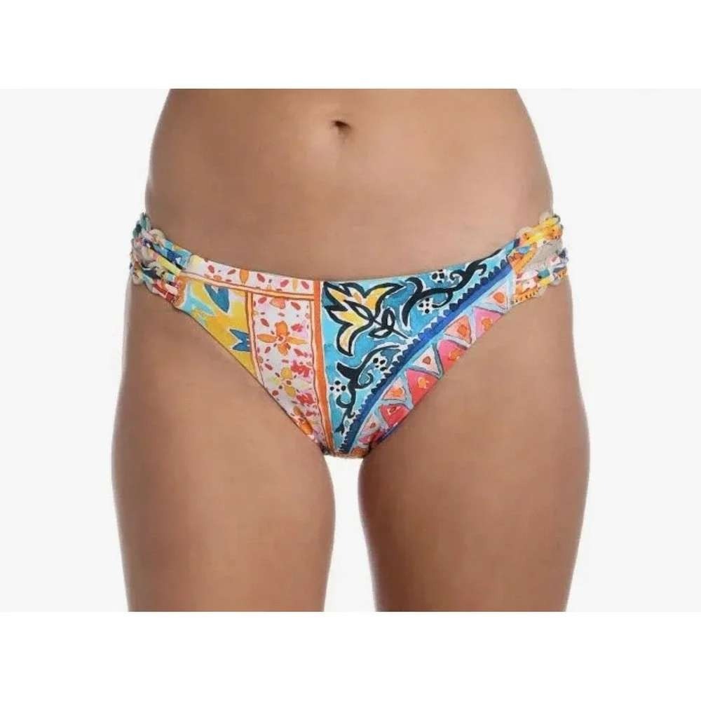 La Blanca Maltese Tile Bikini Bottom Sz 12 Multicolor Ring Side Cheeky NEW